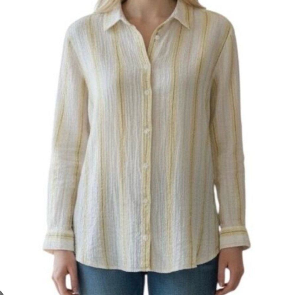 Outerknown Cream Yellow Striped Linen Outerknown‎ Costa Button-Up Shirt